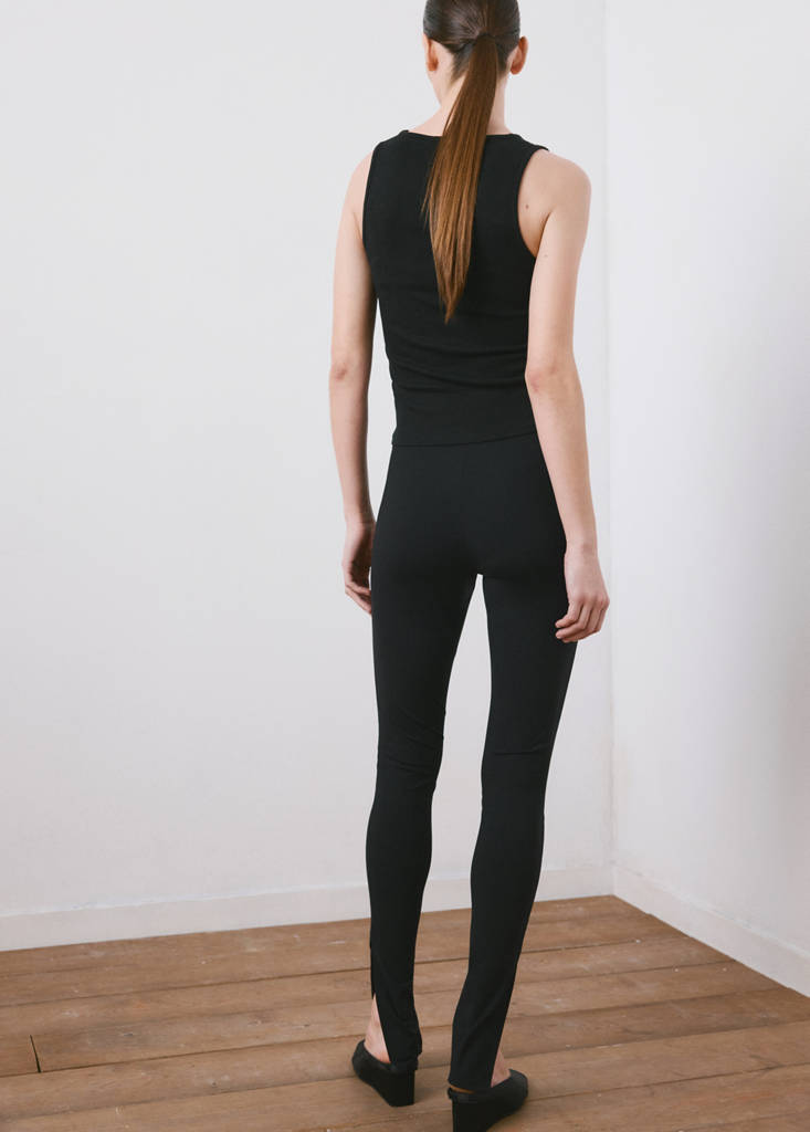 Ribbed cotton-blend top — Black