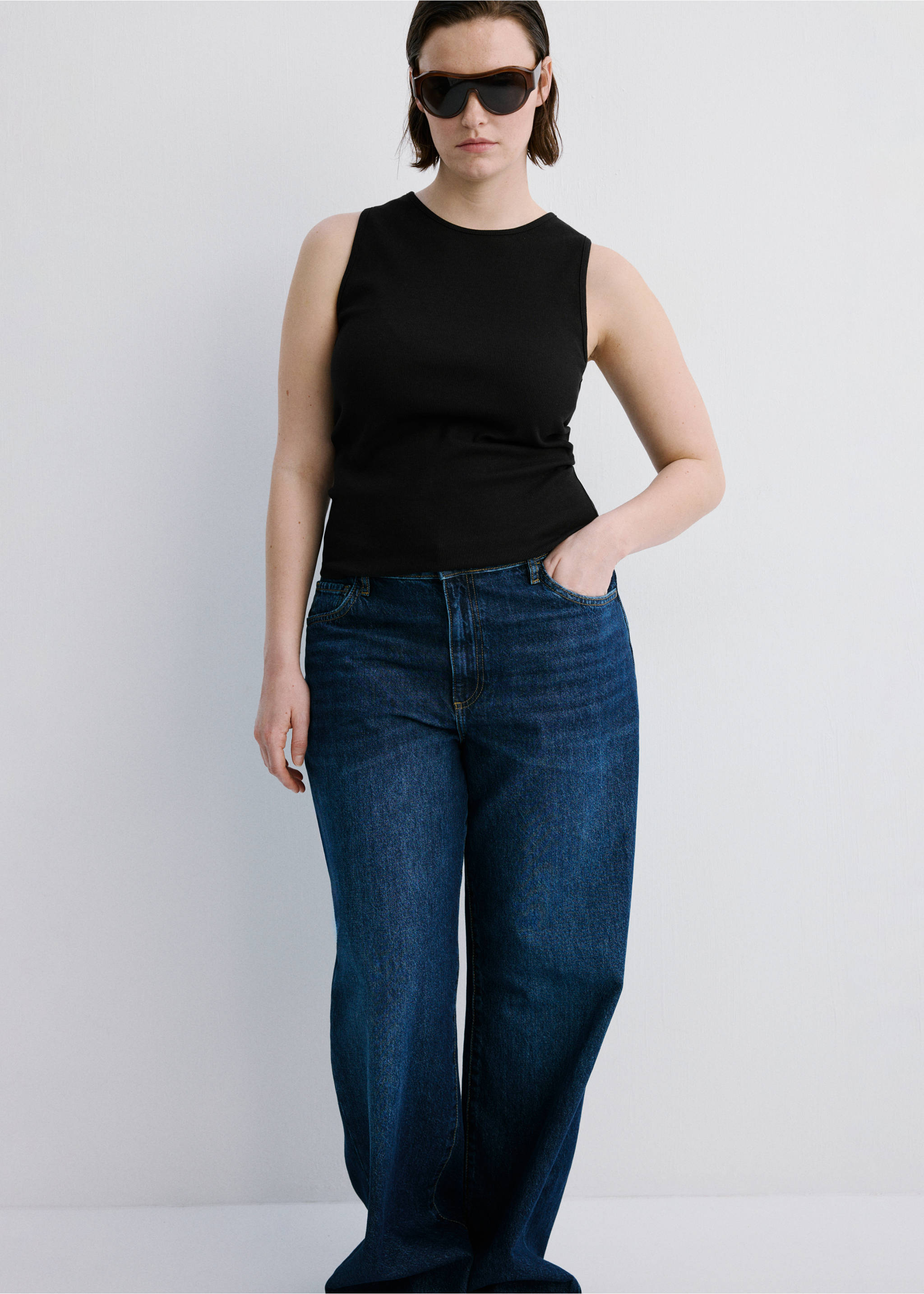 Ribbed cotton-blend top - Details of the article 3, Black. Ref: 27065830-00.