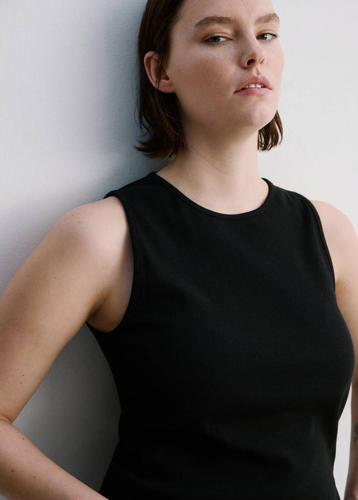 Ribbed cotton-blend top — Black