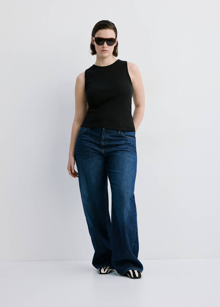 Ribbed cotton-blend top — Black