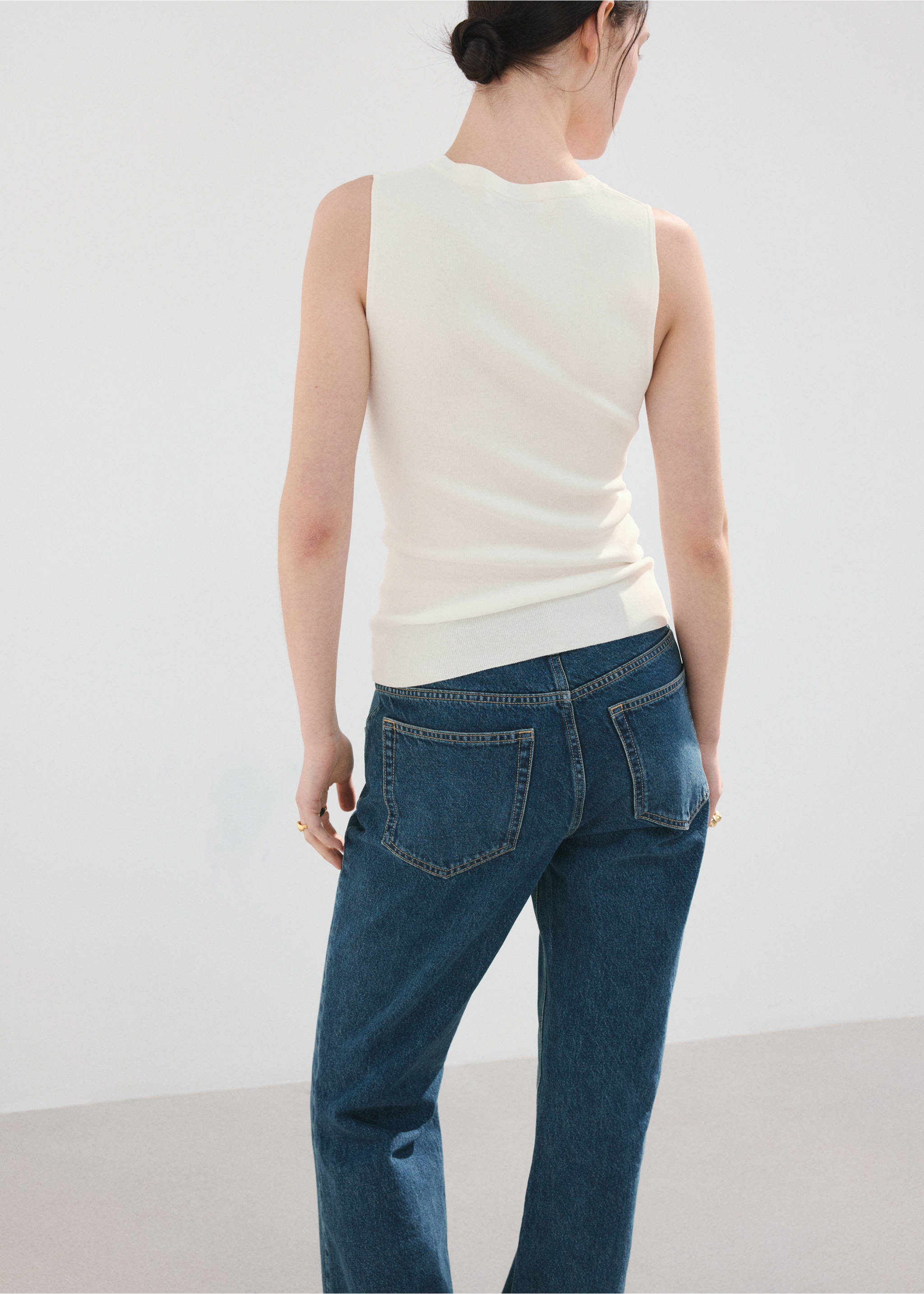 Top maille coton lin - Verso de l’article, Écru. Ref: 27065834-00.