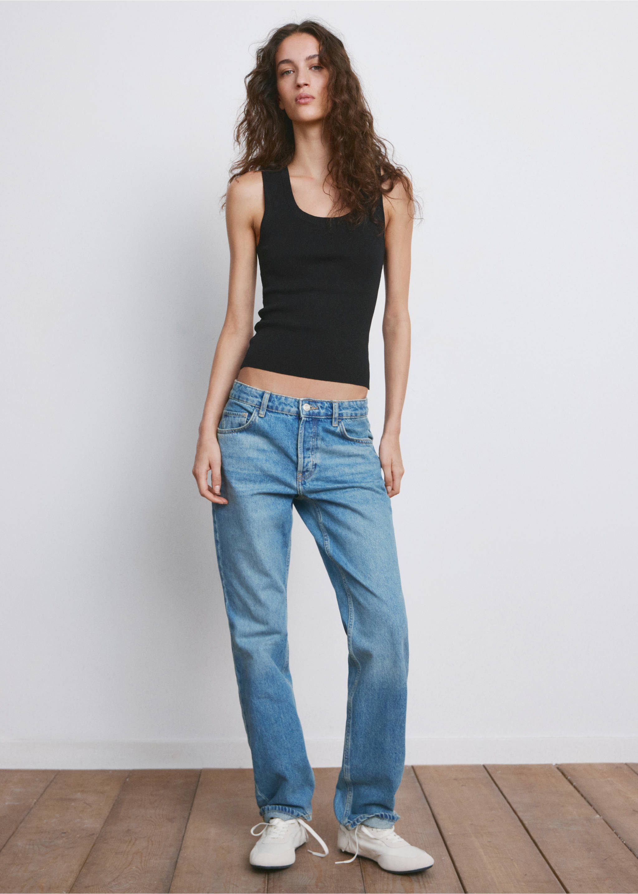 Top maille coton lin - Plan général, Noir. Ref: 27065834-00.