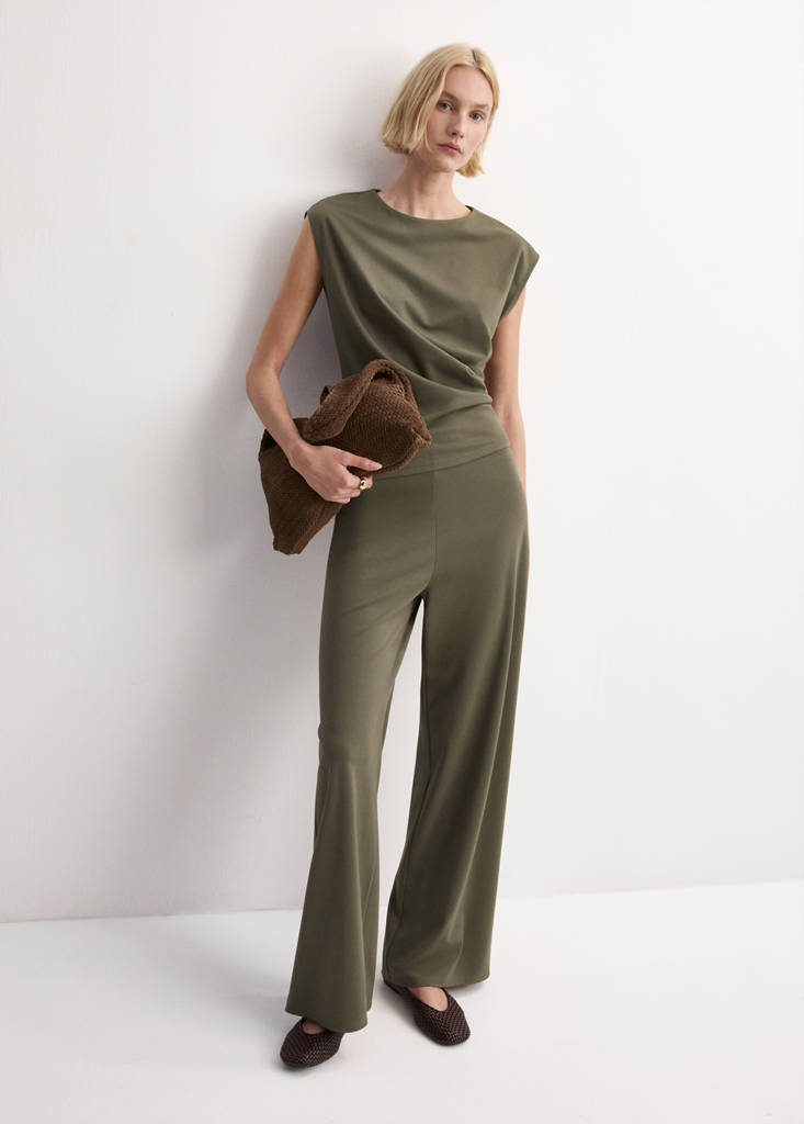 T-shirt with gathered details — Khaki
