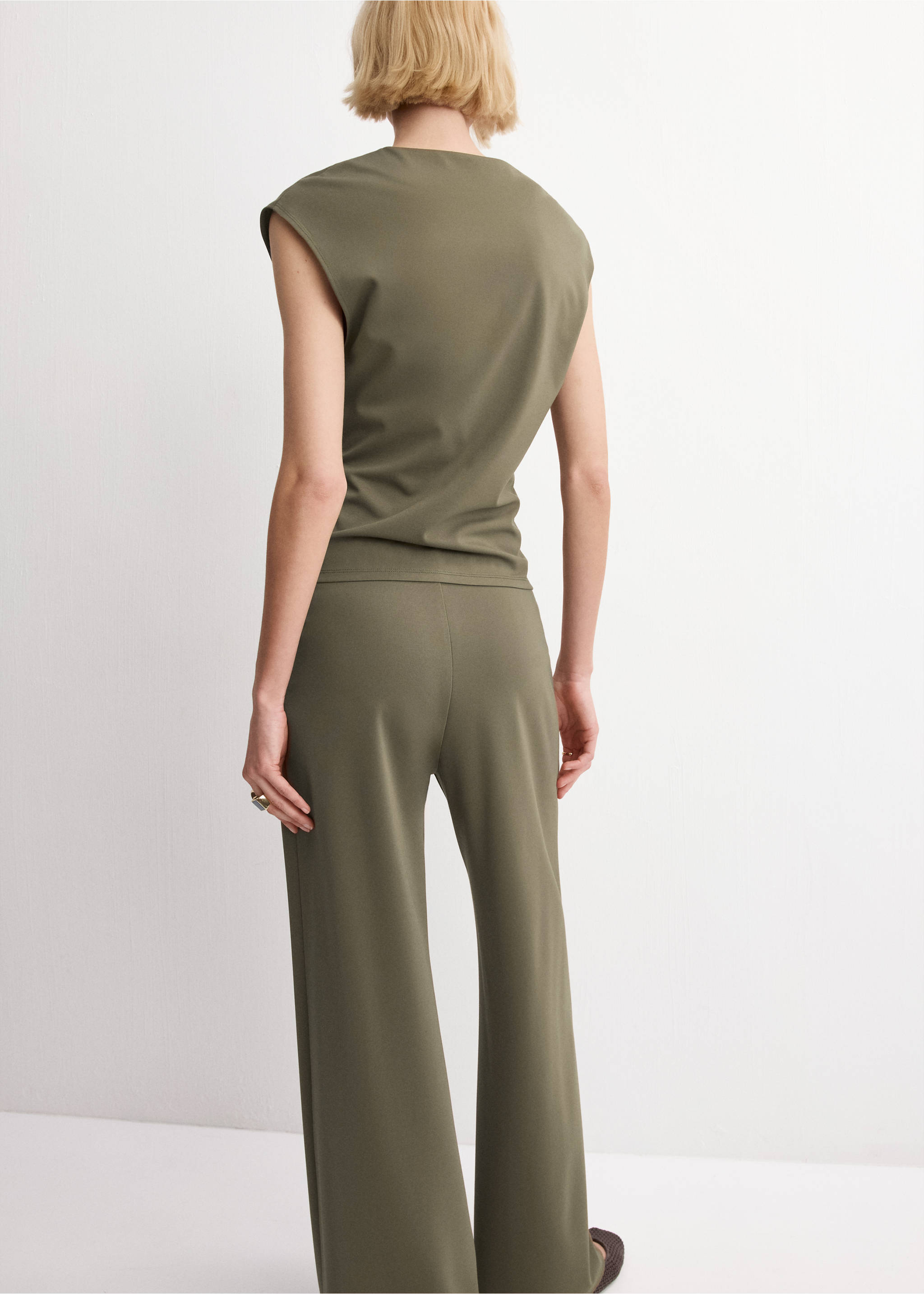 T-shirt détails froncés - Verso de l’article, Kaki. Ref: 27065835-00.