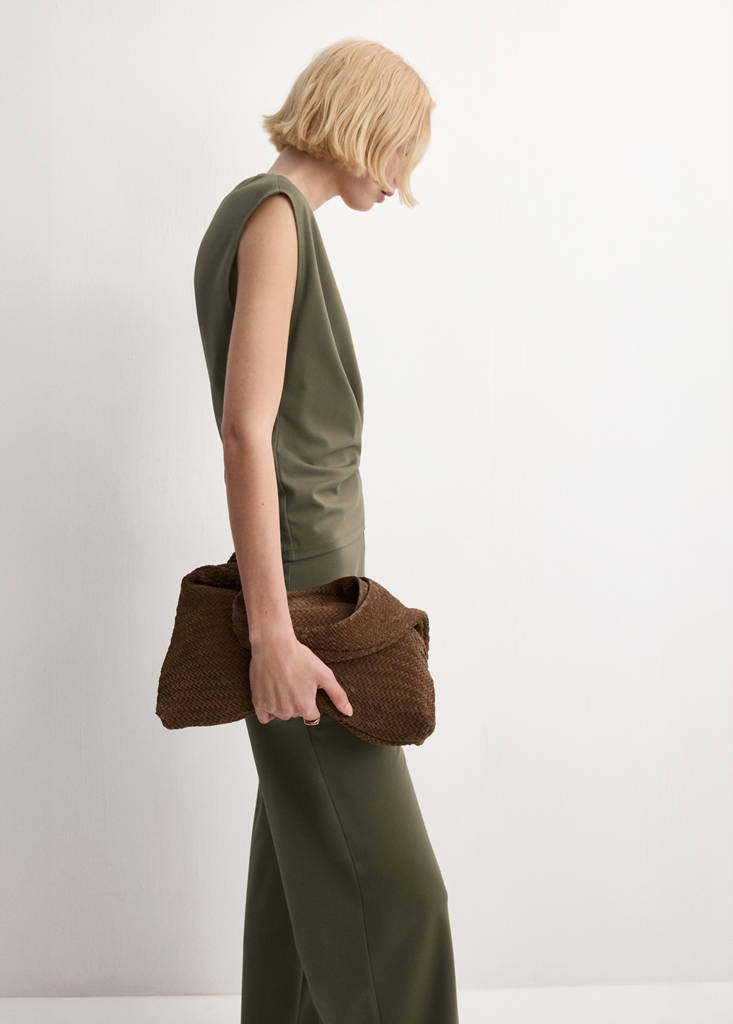 T-shirt with gathered details — Khaki