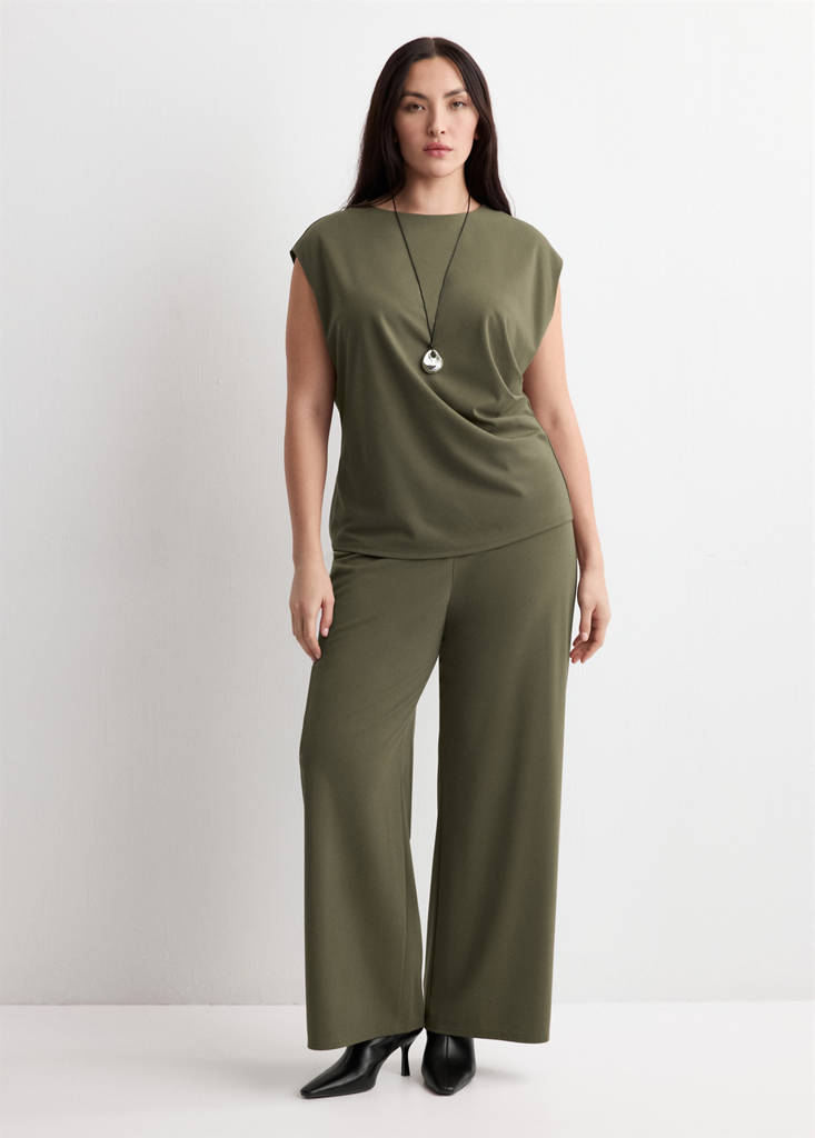 T-shirt with gathered details — Khaki