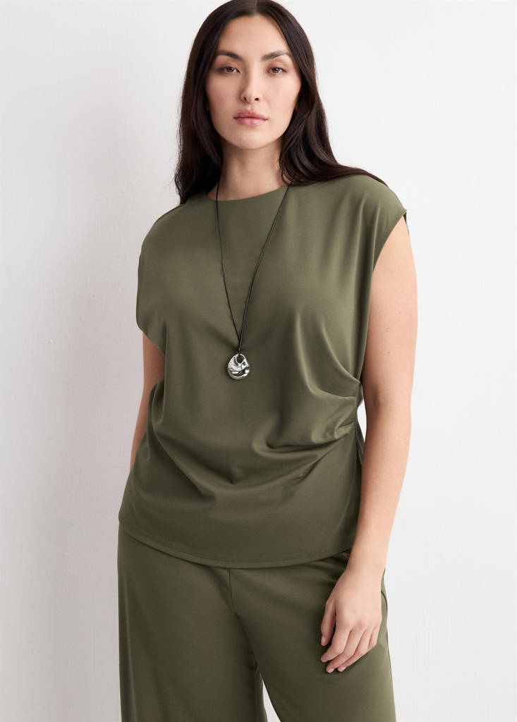 T-shirt with gathered details — Khaki