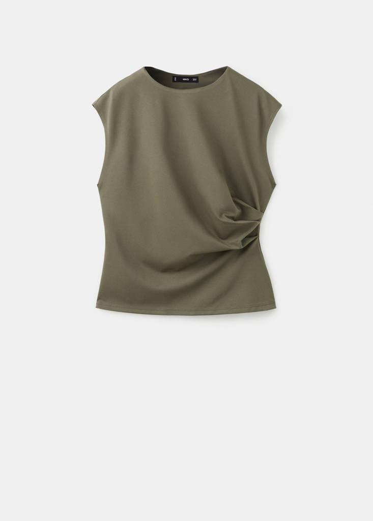 T-shirt with gathered details — Khaki