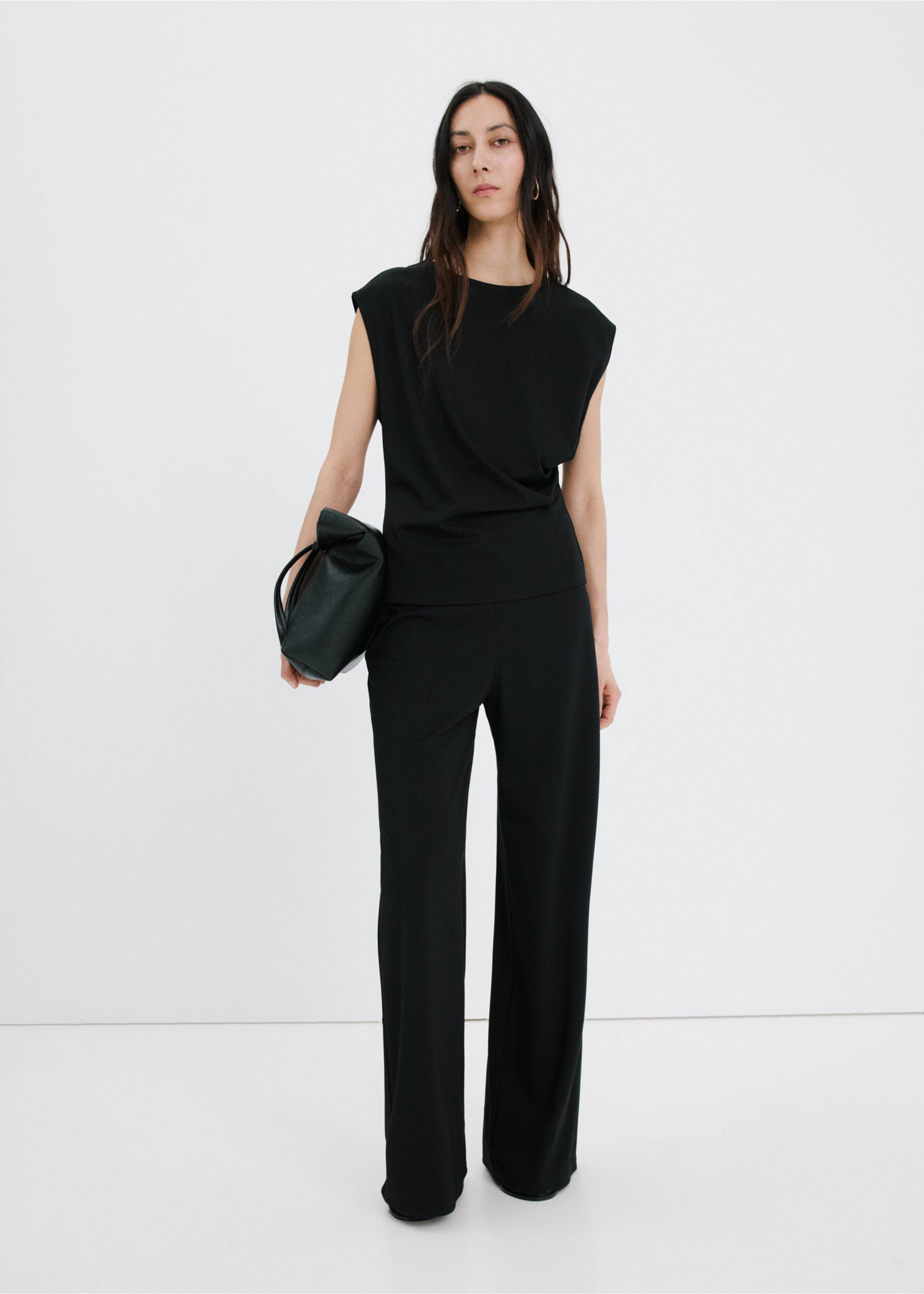 T-shirt with gathered details - General plane, Black. Ref: 27065835-00.