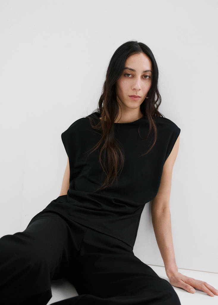 T-shirt with gathered details — Black