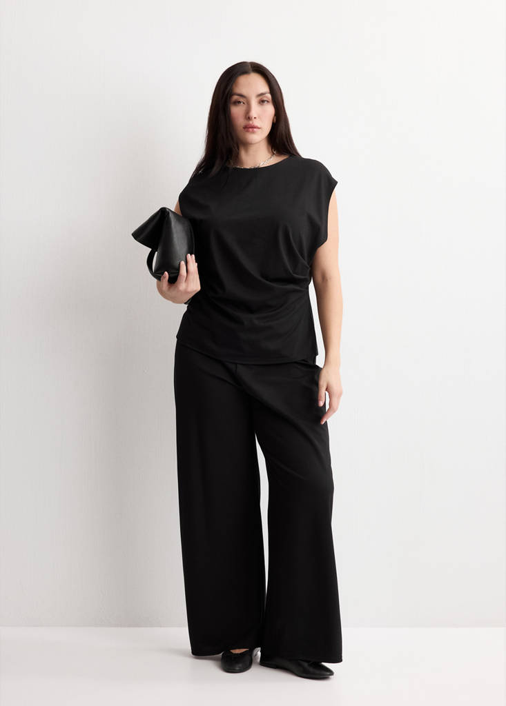 T-shirt with gathered details — Black
