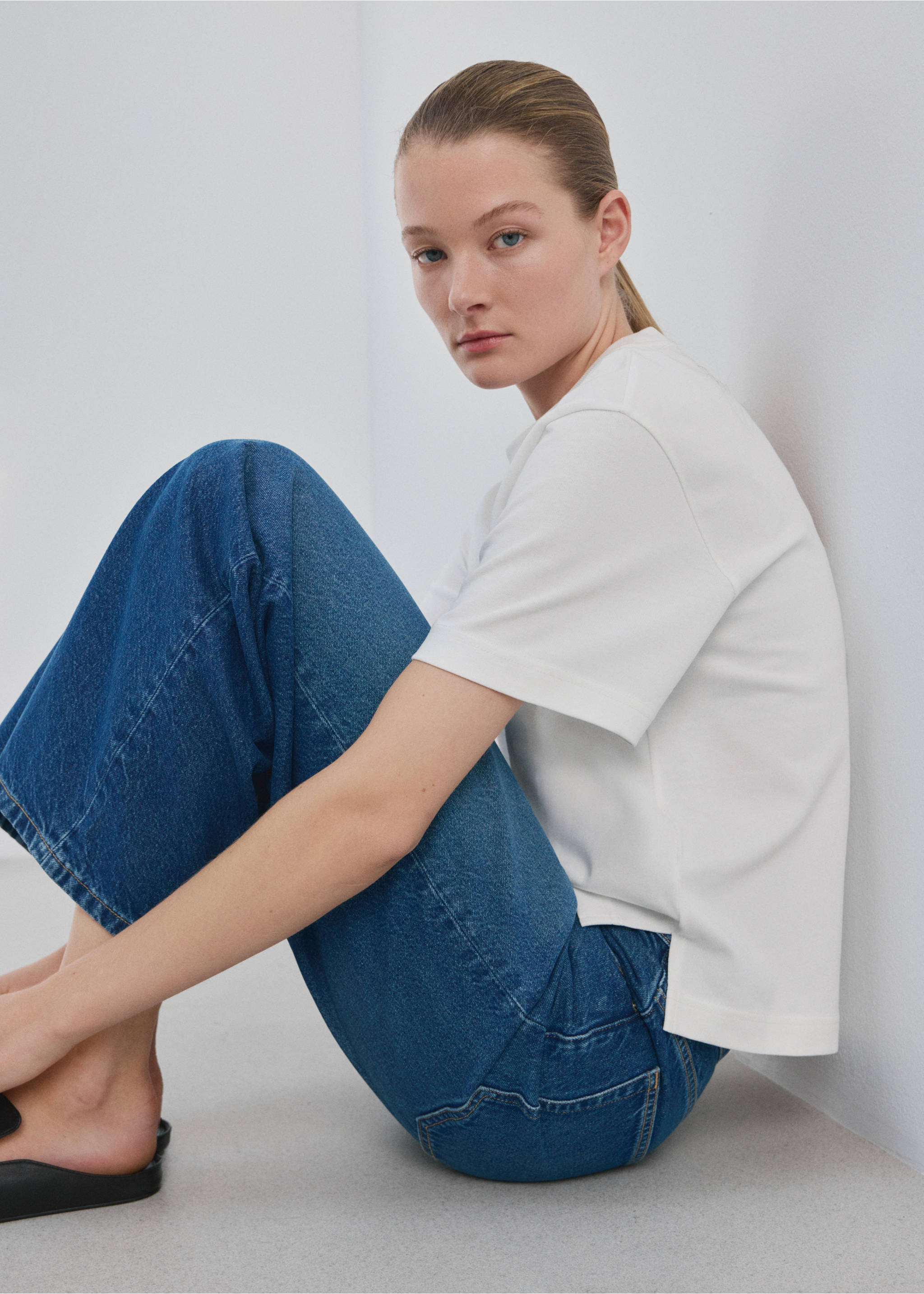 Oversize Baumwoll-T-Shirt - Detail des Artikels 2, Weiß. Ref: 27065838-00.