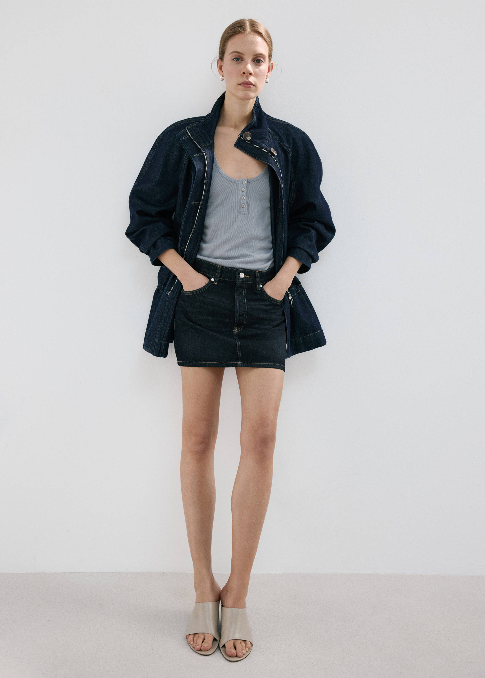 Low-rise denim mini skirt - General plane