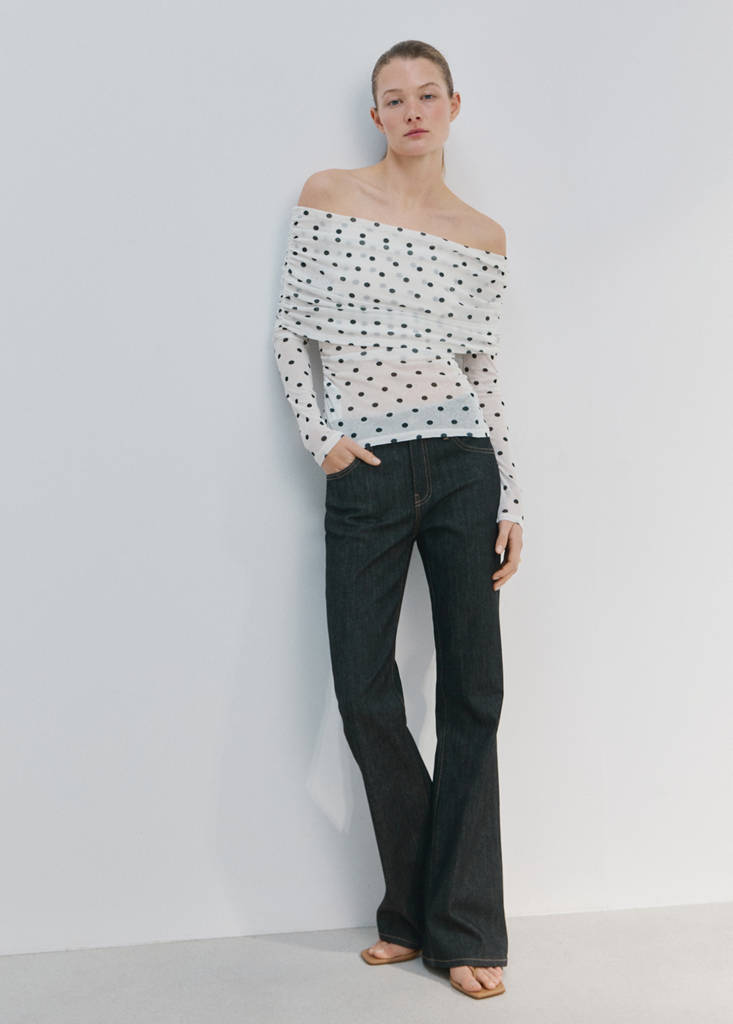 Polka dot strapless top — White