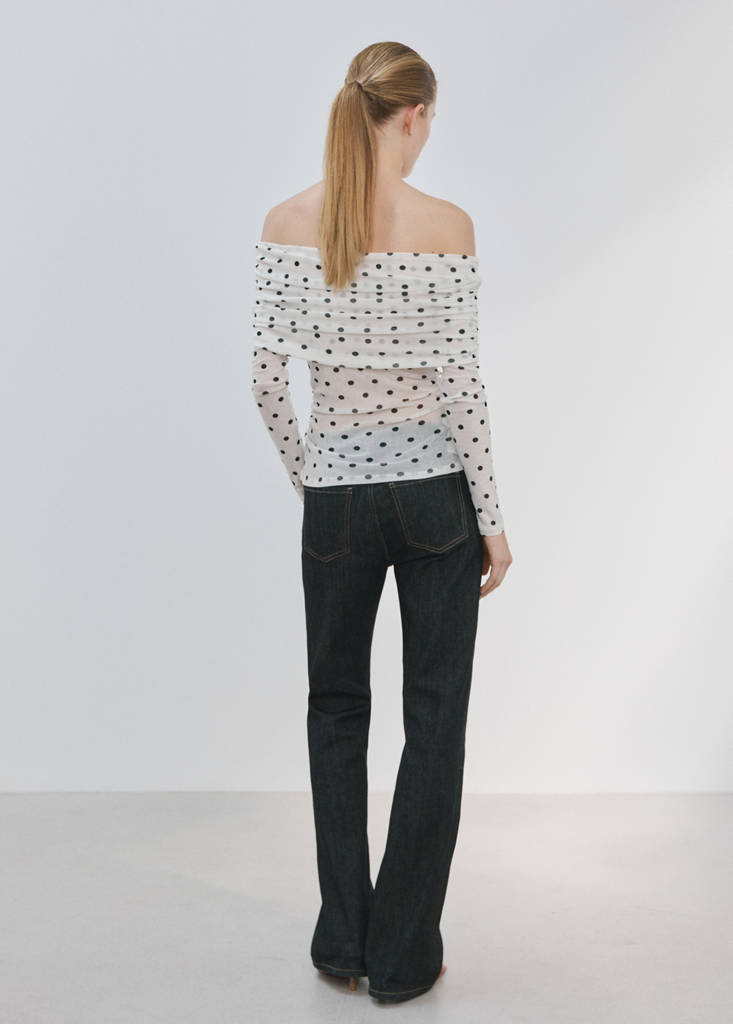 Polka dot strapless top — White