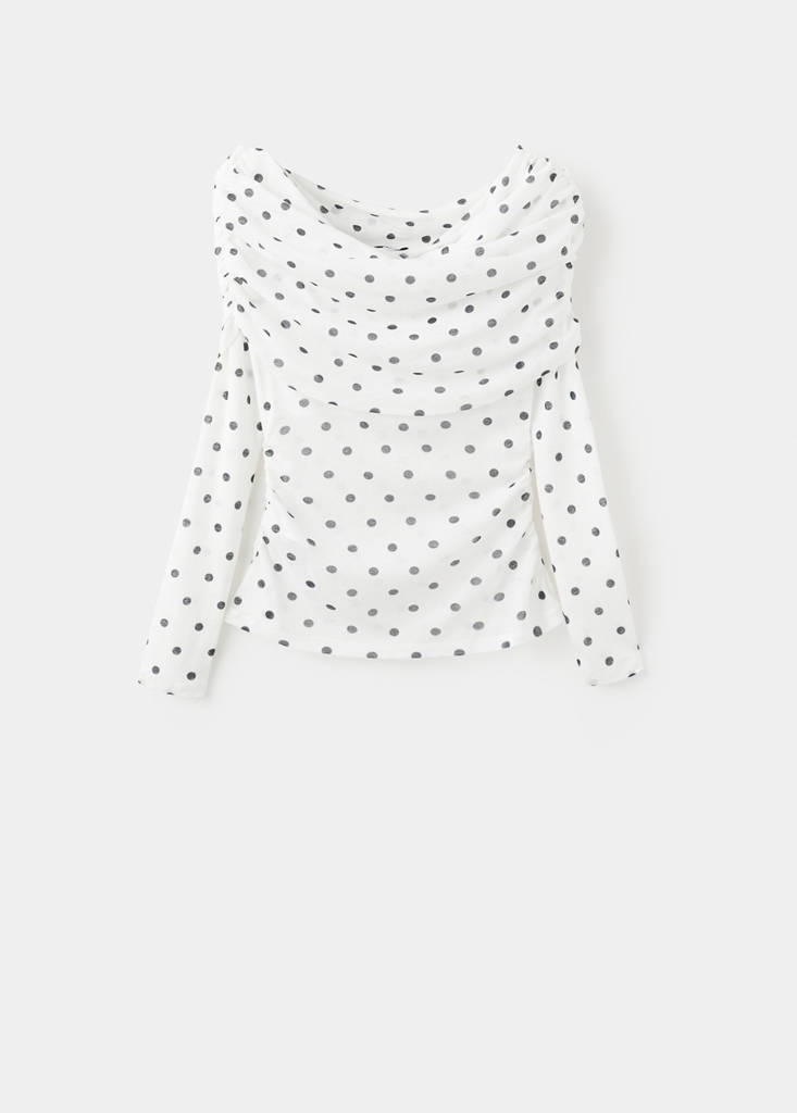 Polka dot strapless top — White