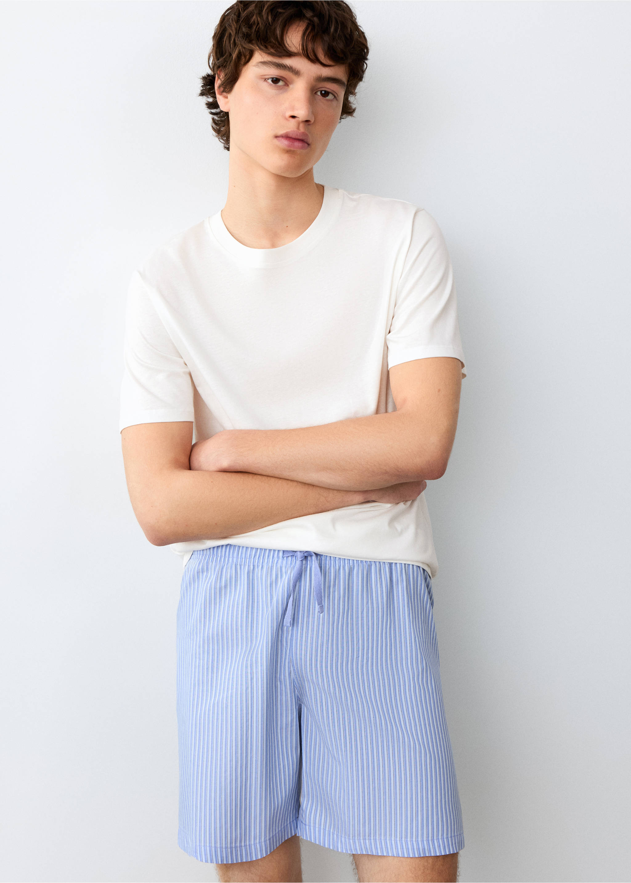 Striped cotton short pyjamas - Medium plane, Blue. Ref: 27065932-00.