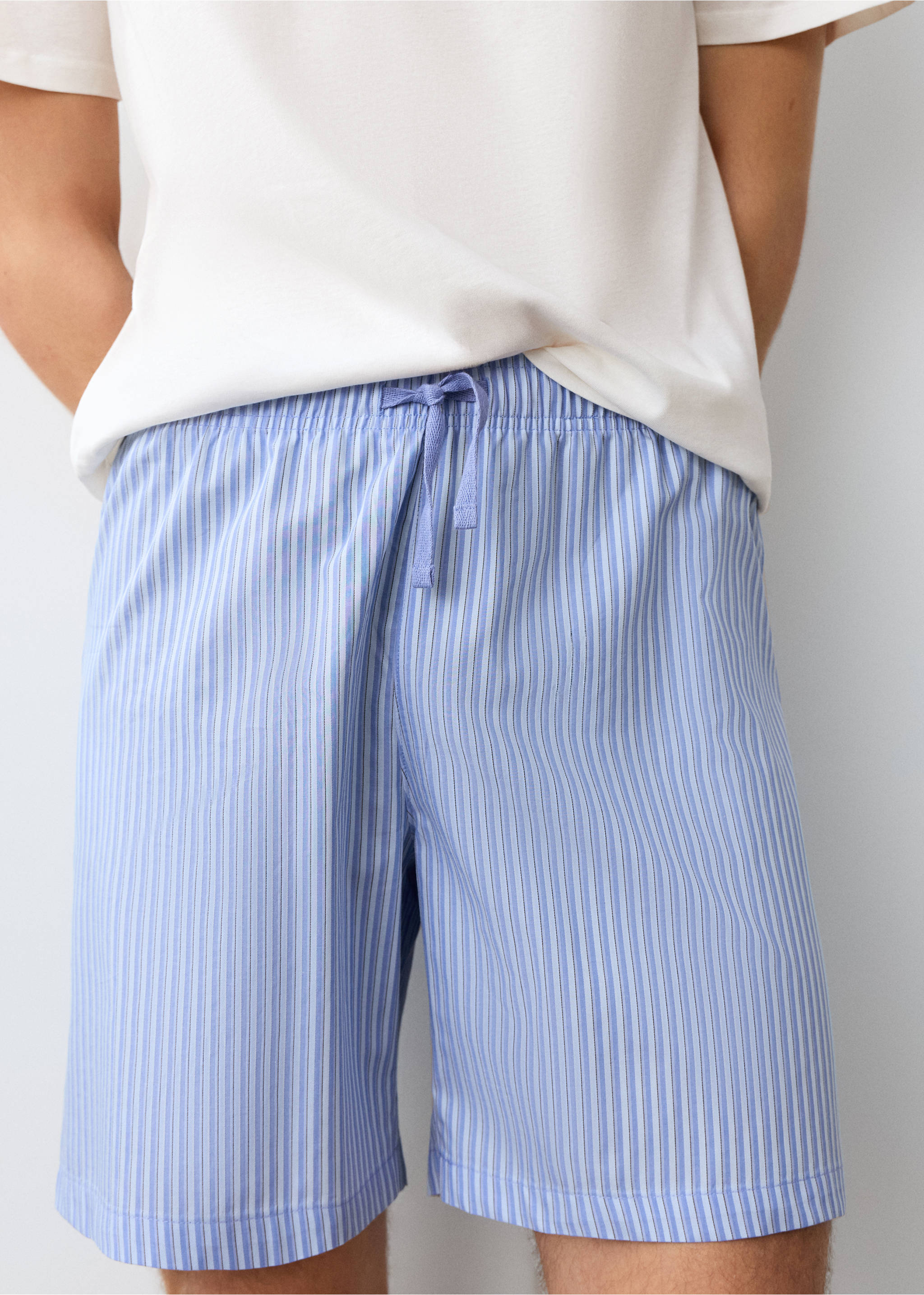 Striped cotton short pyjamas - Details of the article 6, Blue. Ref: 27065932-00.