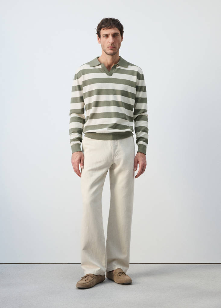 Fine knit polo sweater 100% cotton — Forest Green