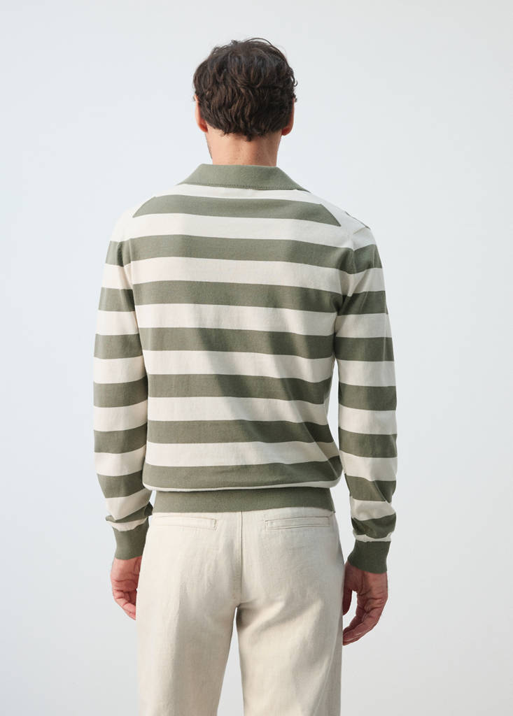 Fine knit polo sweater 100% cotton — Forest Green