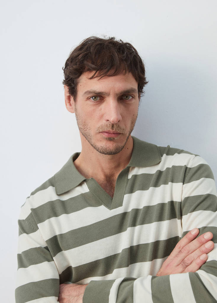 Fine knit polo sweater 100% cotton — Forest Green
