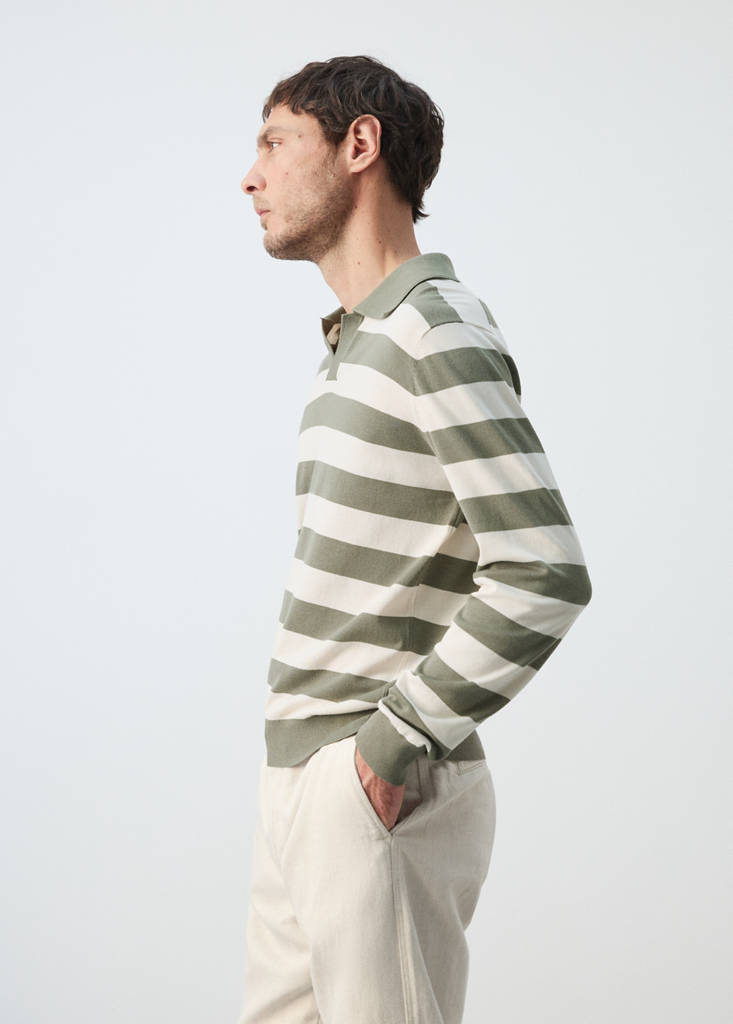 Fine knit polo sweater 100% cotton — Forest Green