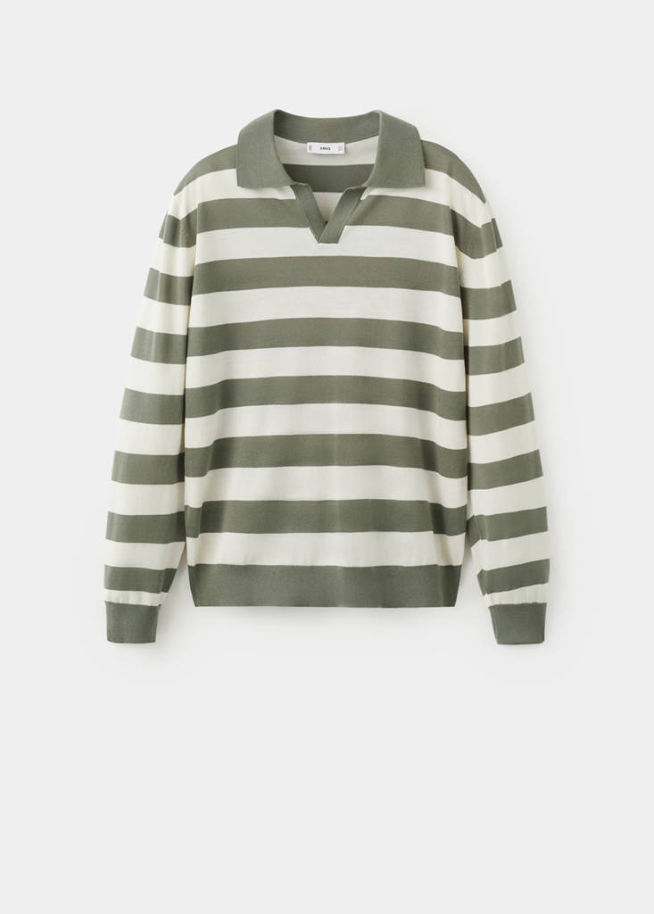 Fine knit polo sweater 100% cotton — Forest Green