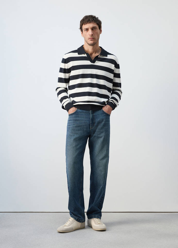 Fine knit polo sweater 100% cotton — Navy
