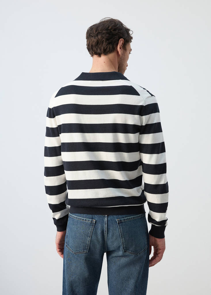 Fine knit polo sweater 100% cotton — Navy