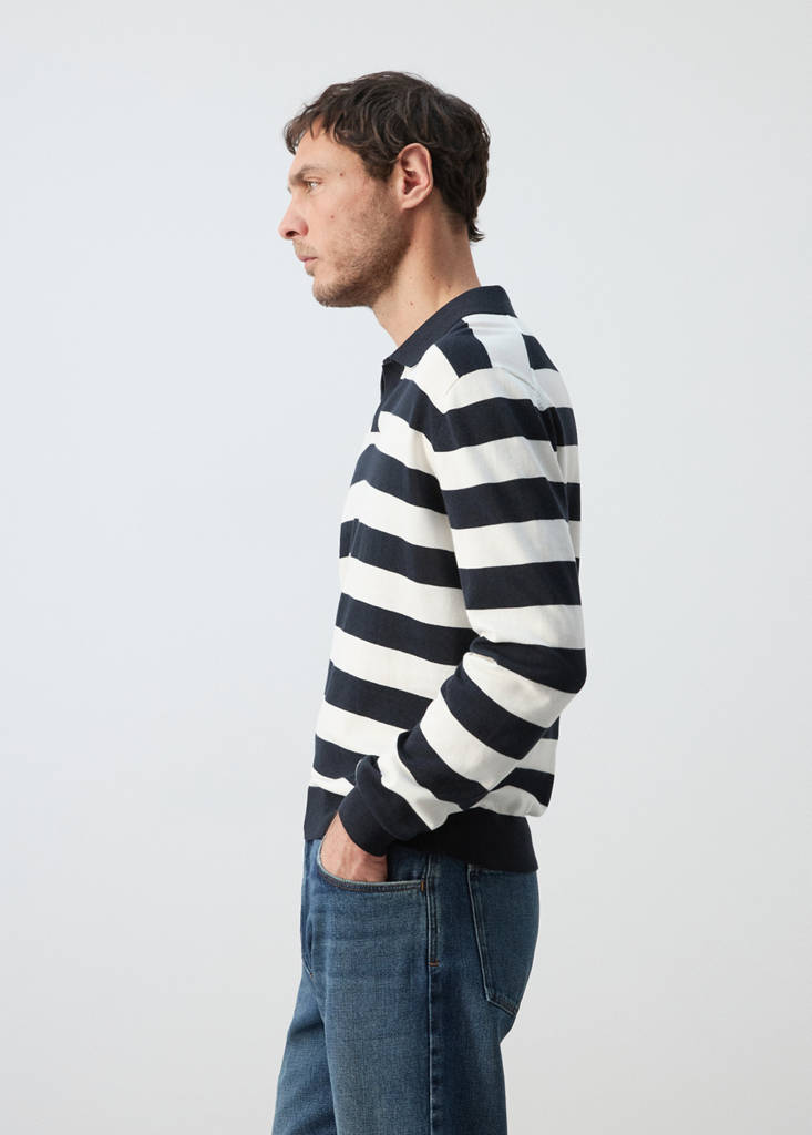 Fine knit polo sweater 100% cotton — Navy