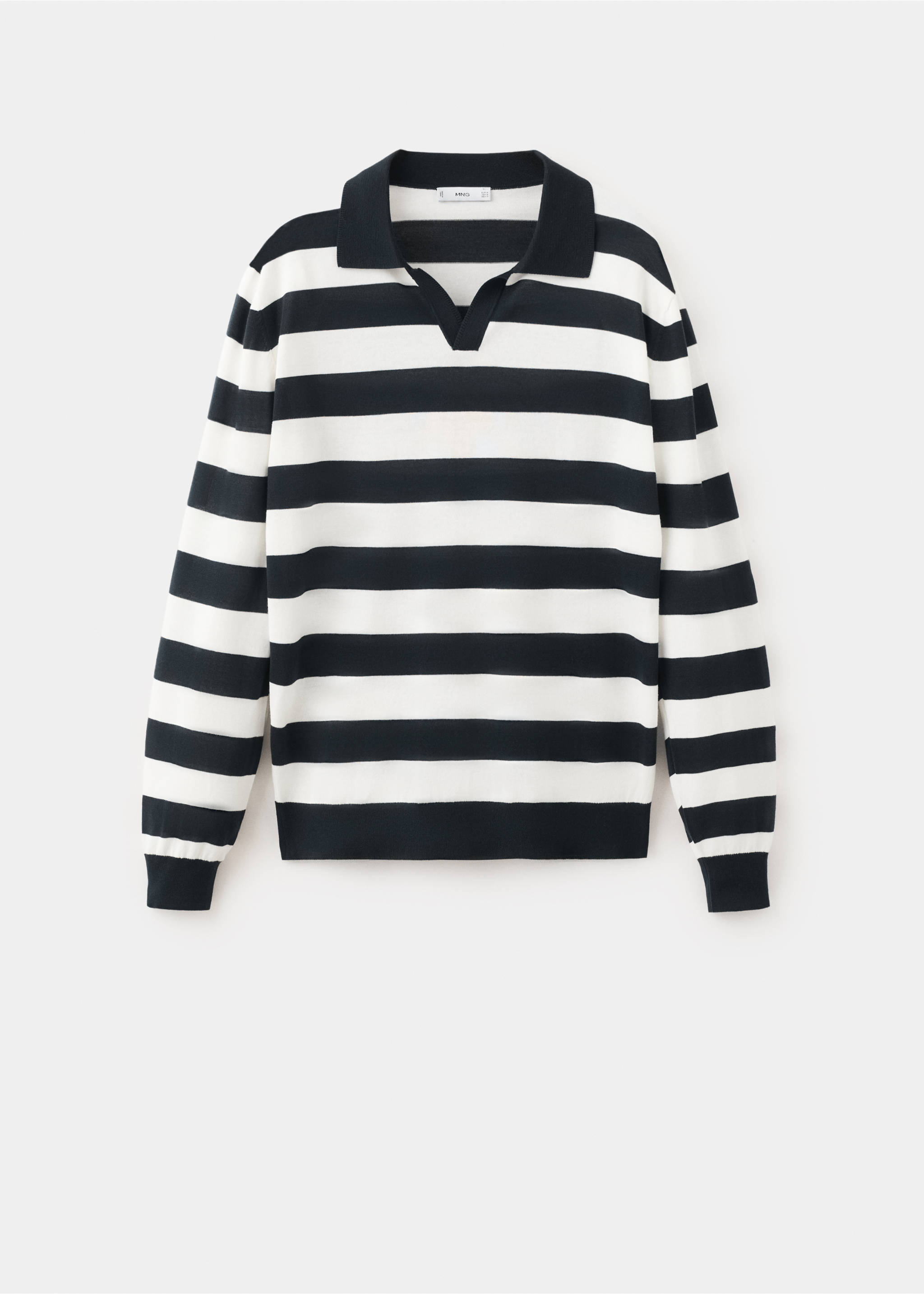 Джемпер-поло из тонкого трикотажа из 100% хлопка - Изделие без модели, Глубокий темно-синий. Ref: 27065937-00.