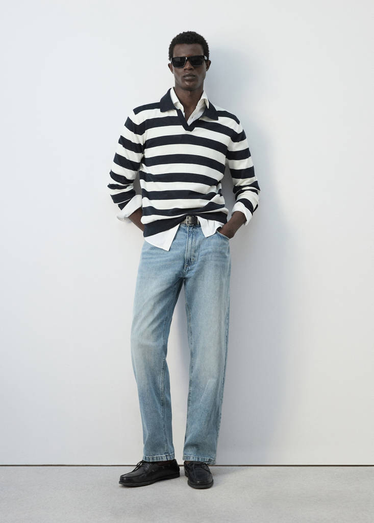 Fine knit polo sweater 100% cotton — Navy