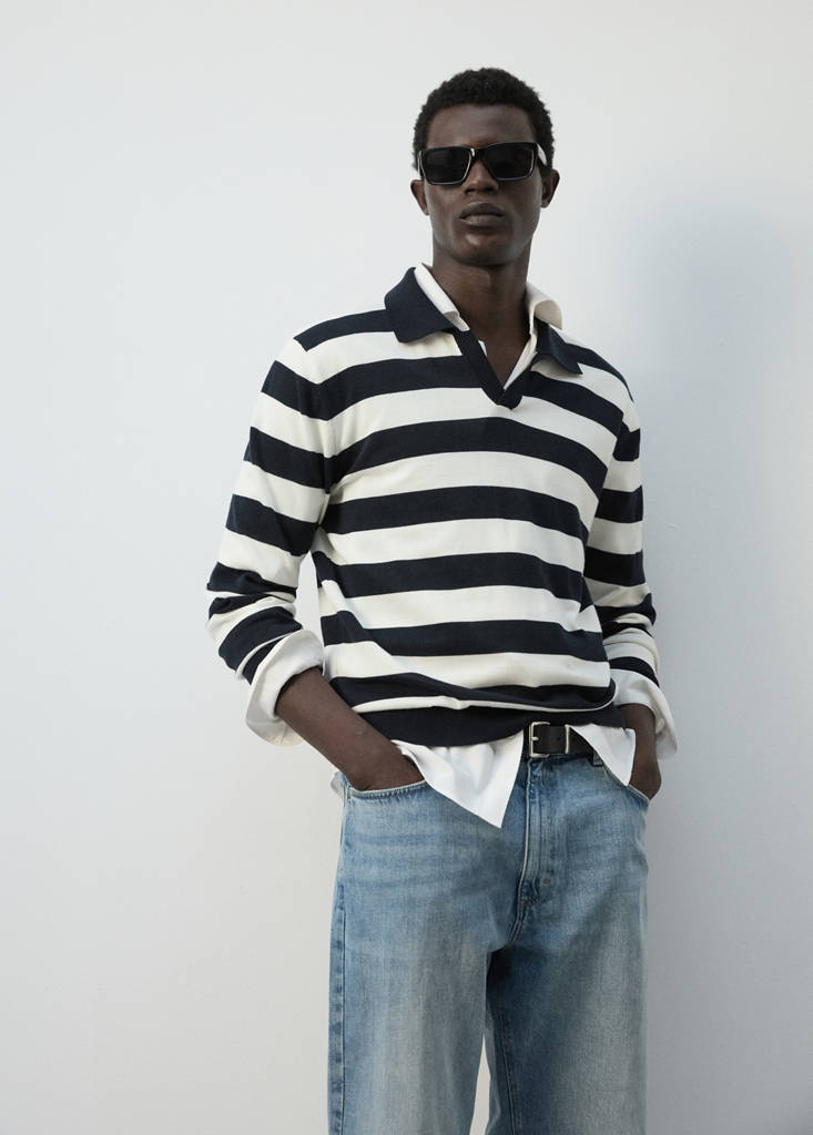 Fine knit polo sweater 100% cotton — Navy