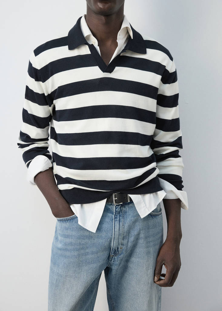 Fine knit polo sweater 100% cotton — Navy