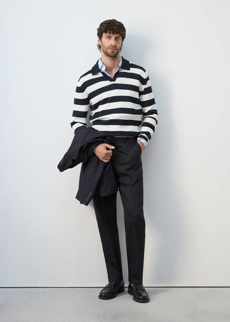Fine knit polo sweater 100% cotton — Navy