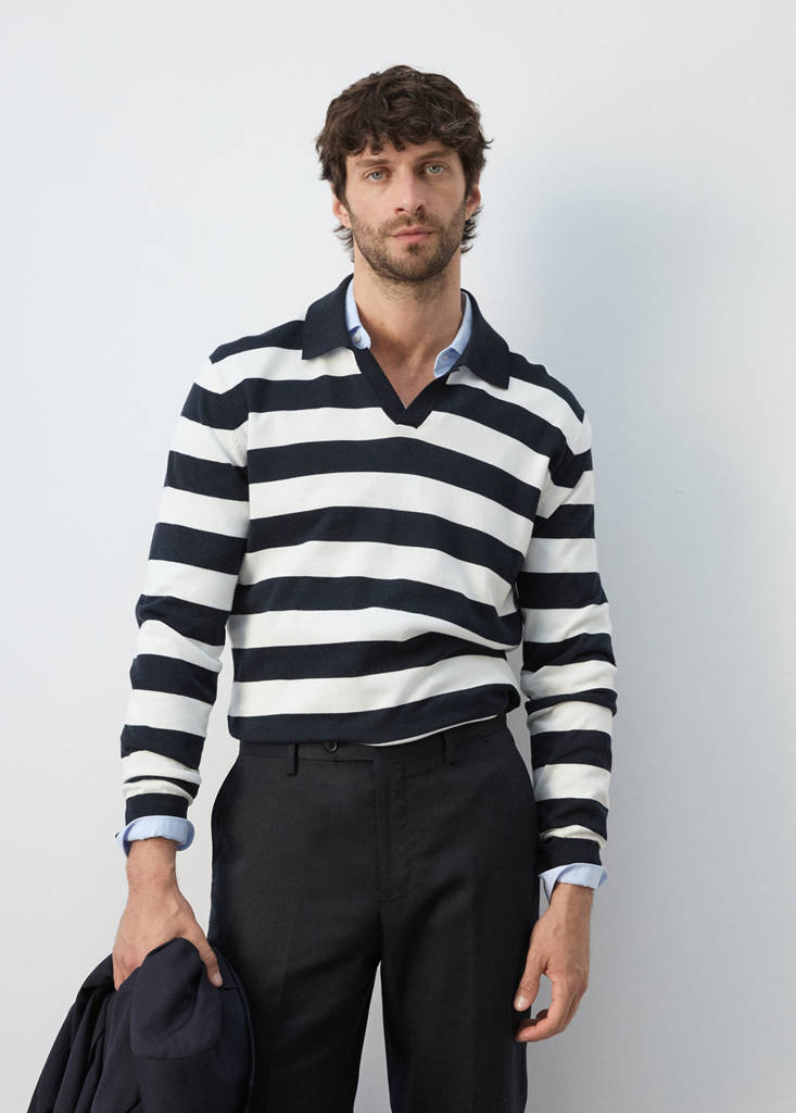 Fine knit polo sweater 100% cotton — Navy