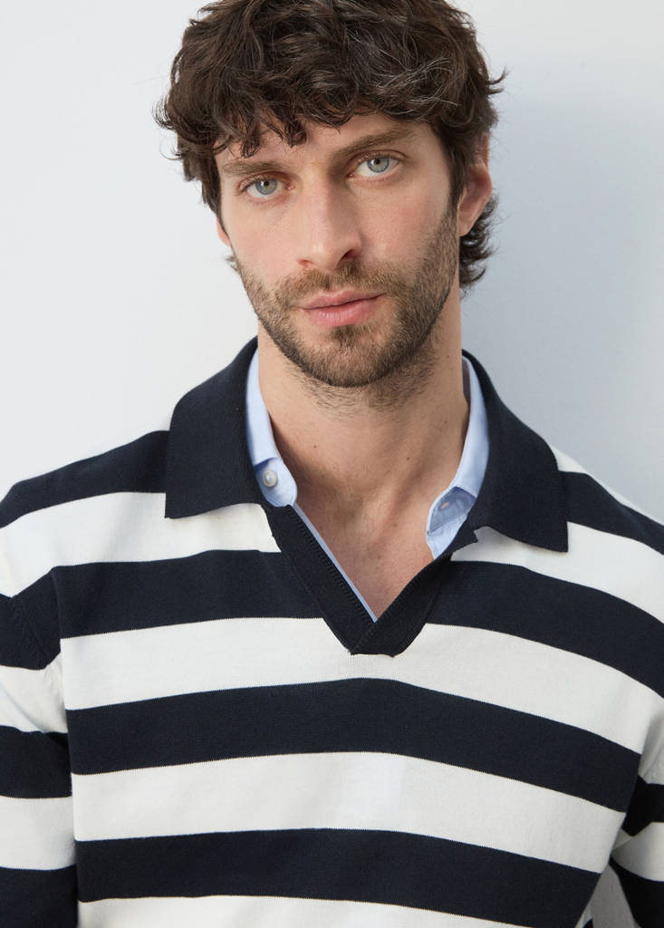 Fine knit polo sweater 100% cotton — Navy