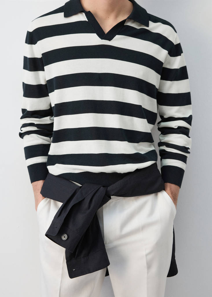 Fine knit polo sweater 100% cotton — Navy