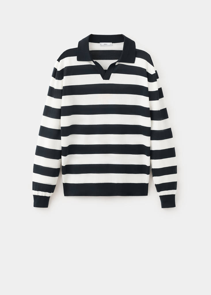 Fine knit polo sweater 100% cotton — Navy