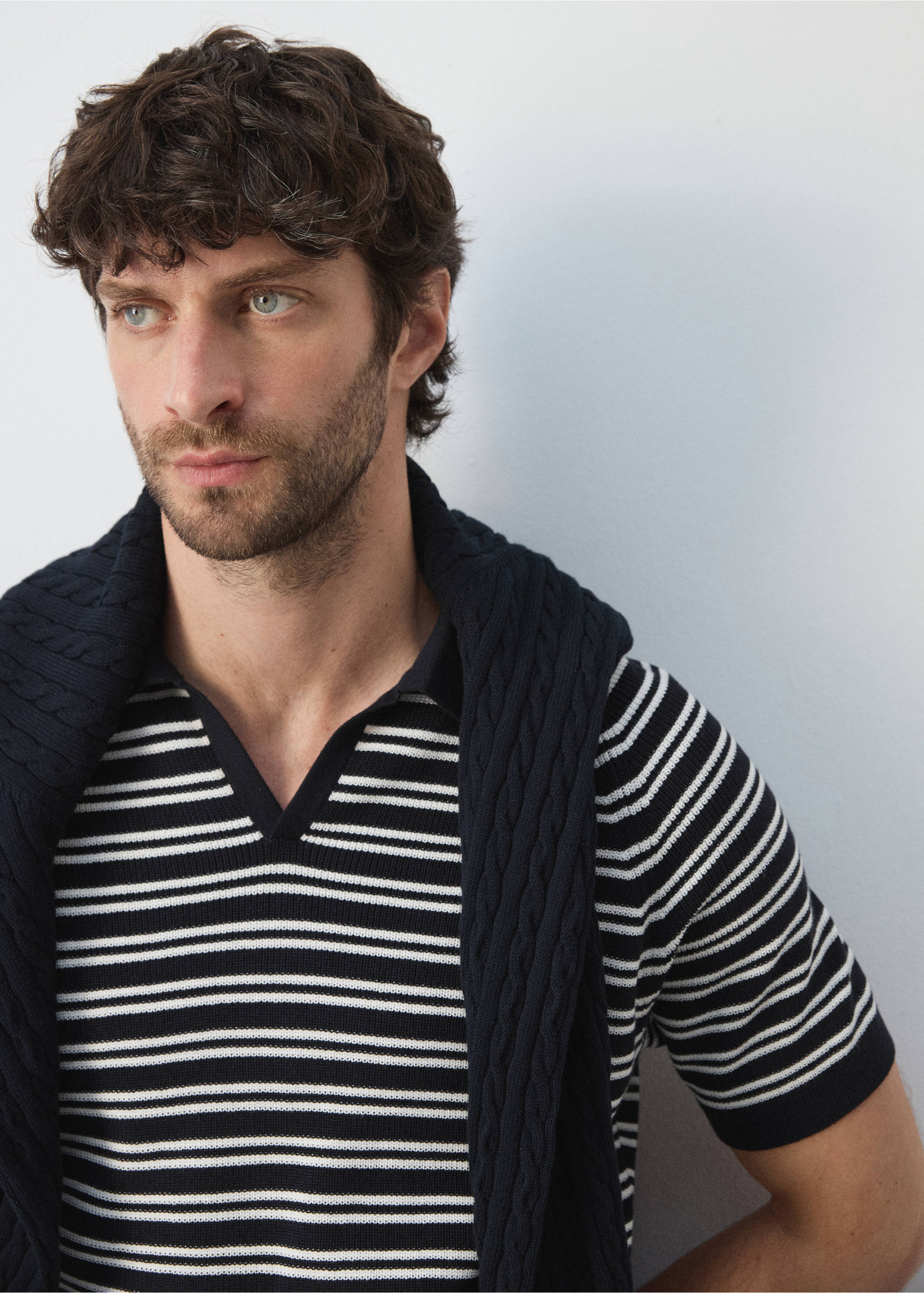 بولو 100% قطن بنمط مخطط - الجهة الخلفية للمنتج, أزرق غامق. Ref: 27065938-02.