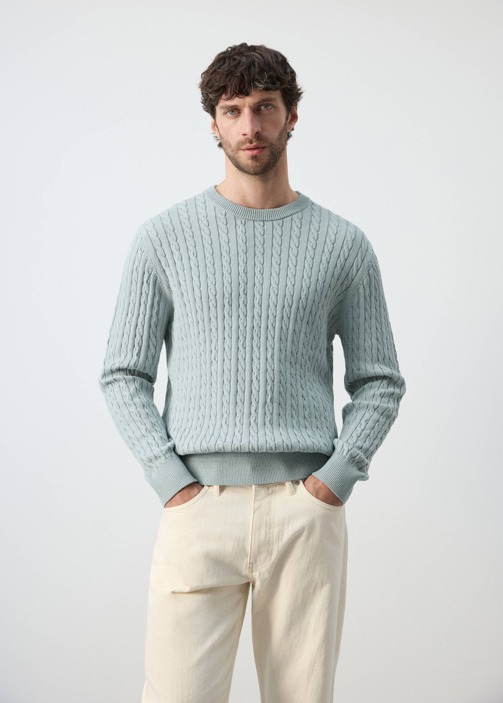 100% 纯棉麻花编织毛衣 - null