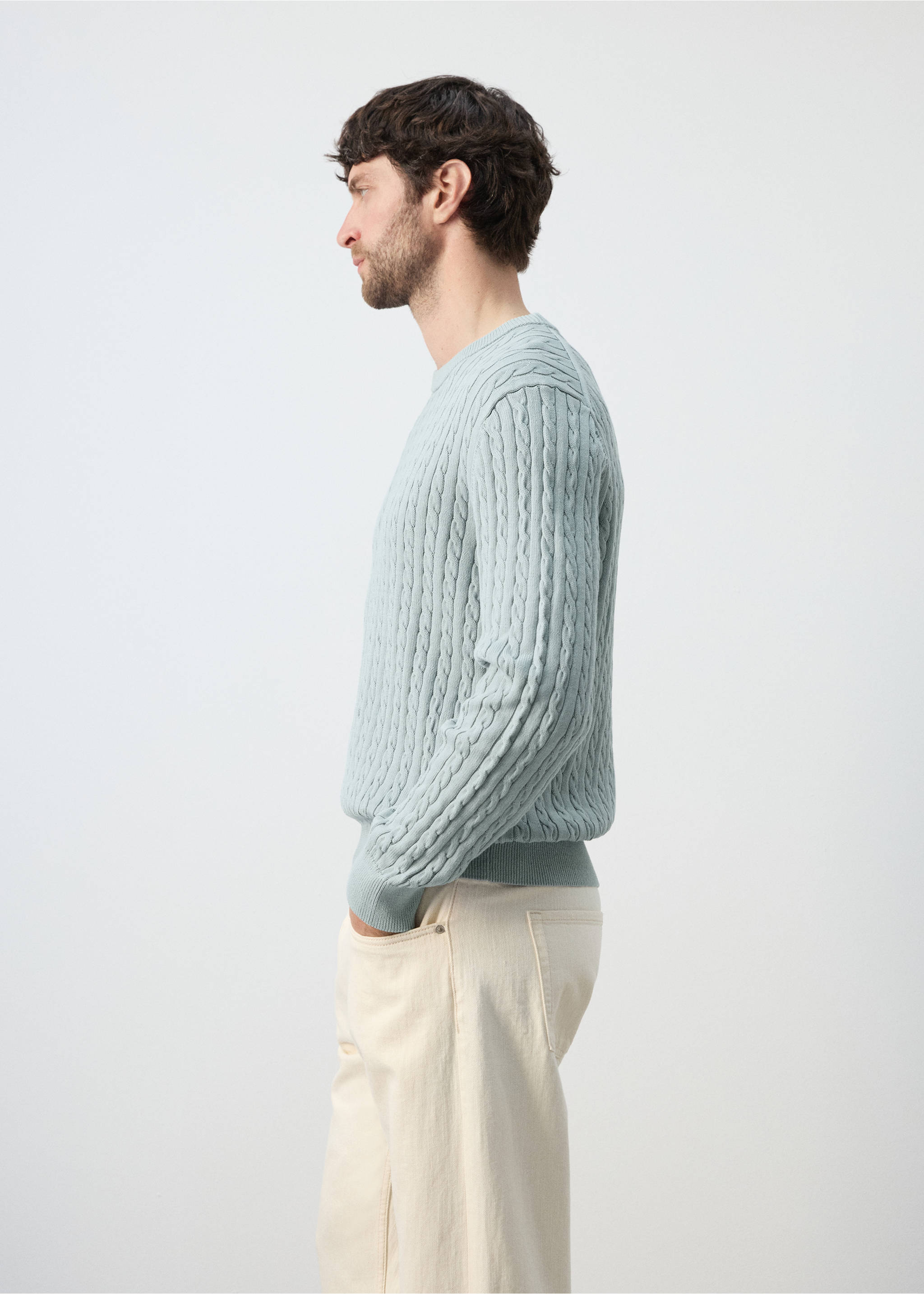 Джемпер из 100% хлопка с узором «косы» - Деталь изделия 2, Морская волна. Ref: 27065939-00.