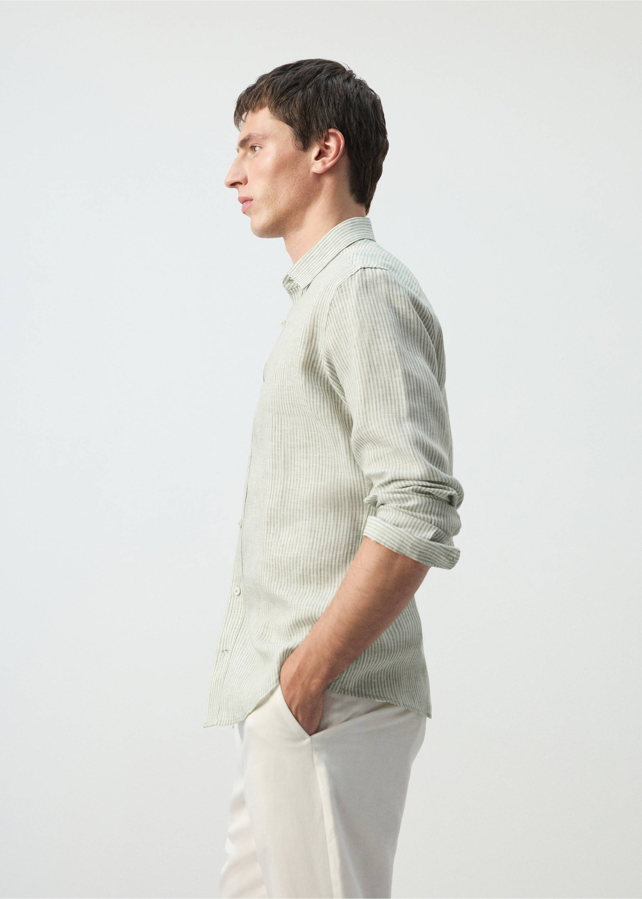 Рубашка regular fit 100% лен - Деталь изделия 2, Хаки. Ref: 27065940-00.