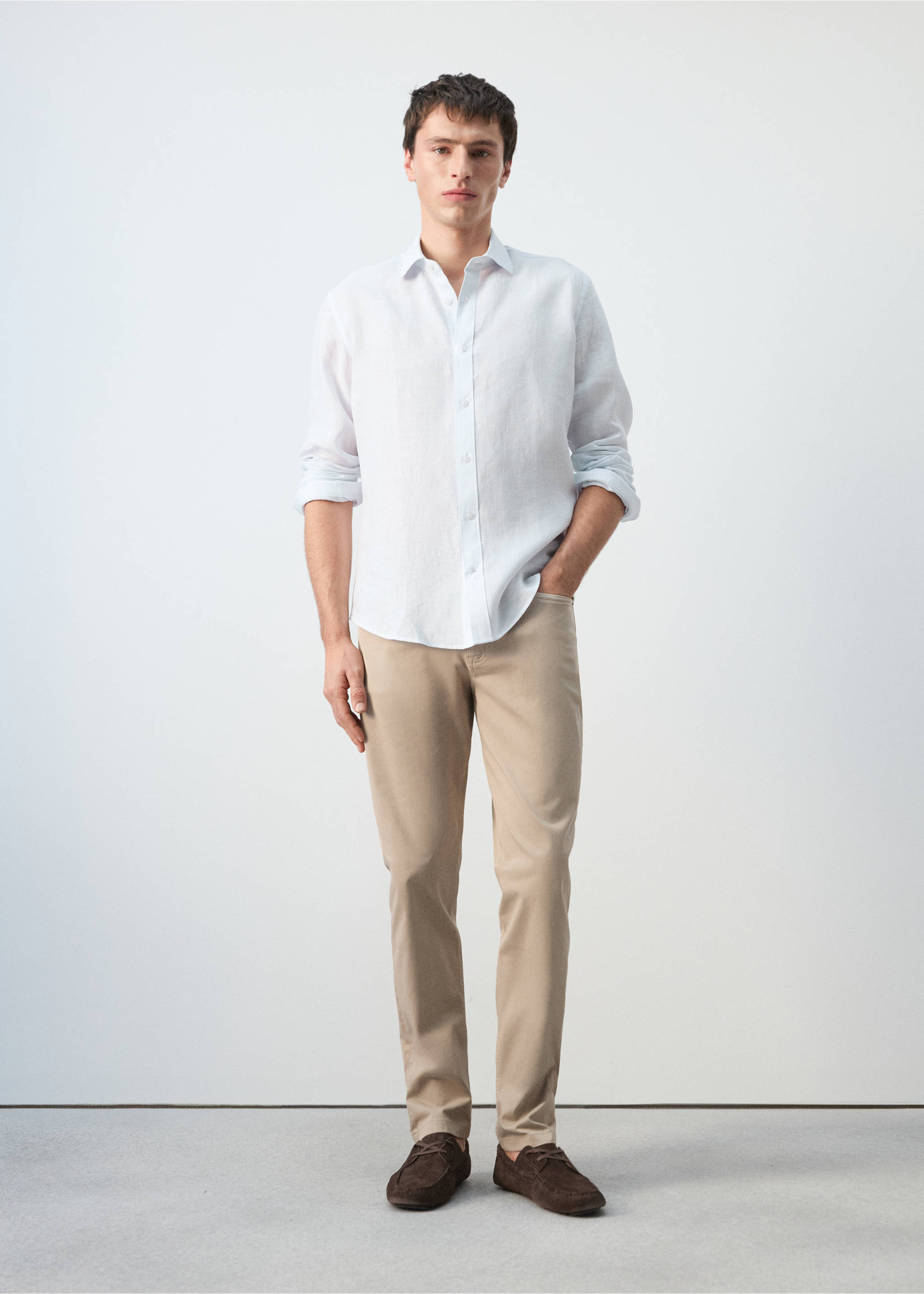 Рубашка regular fit 100% лен - Общий план, Небесно-голубой. Ref: 27065940-00.