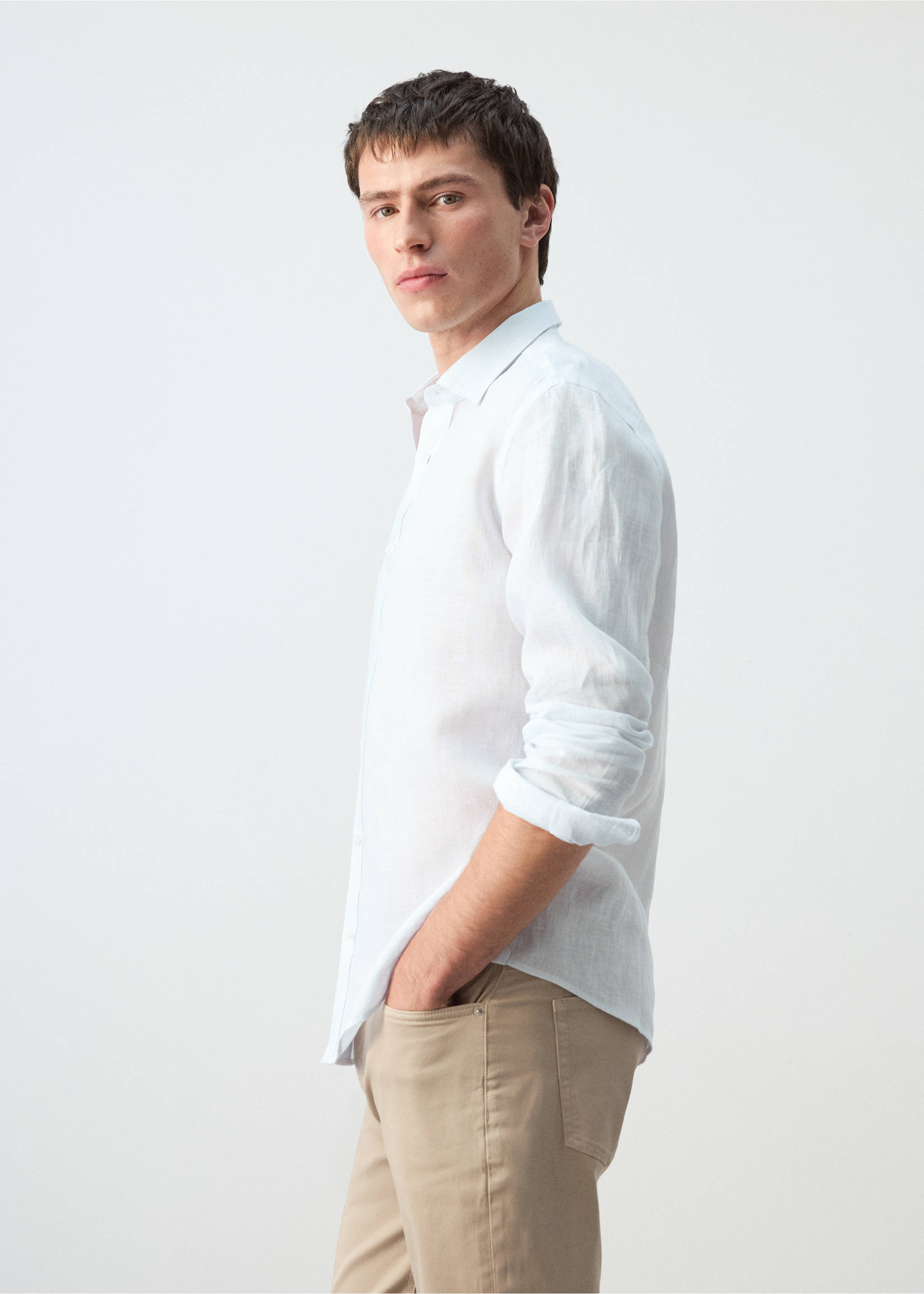 Рубашка regular fit 100% лен - Деталь изделия 2, Небесно-голубой. Ref: 27065940-00.