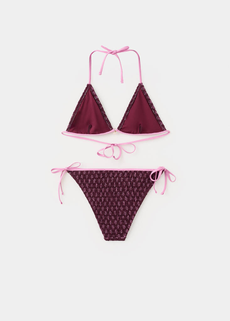 Ruched bikini with mid-rise bottoms — Burgundy