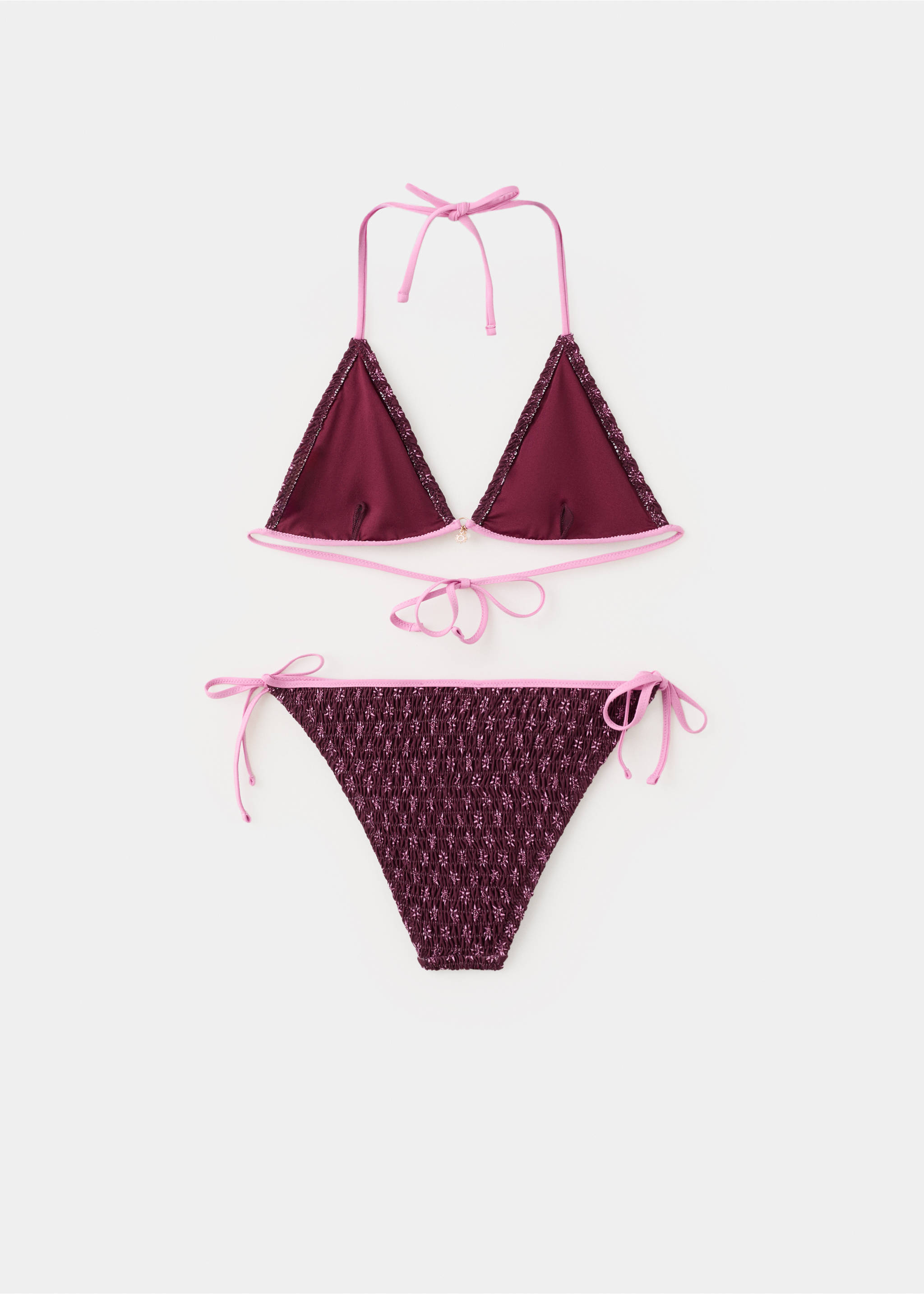Ruched bikini with mid-rise bottoms - Reverse of the article, Burgundy. Ref: 27065951-00.