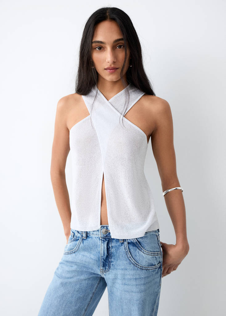 Gekreuztes Lurex-Top — Silber