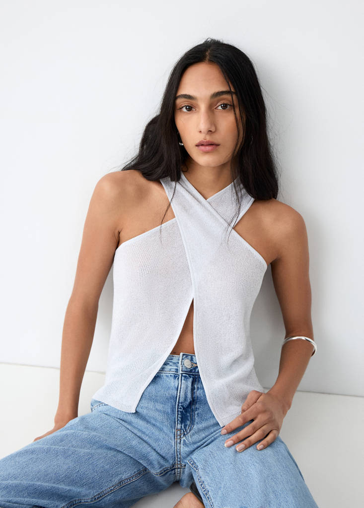 Gekreuztes Lurex-Top — Silber