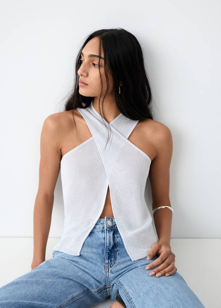 Gekreuztes Lurex-Top — Silber